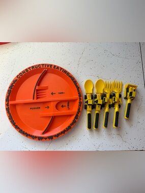 Constructive eating plate and utensils